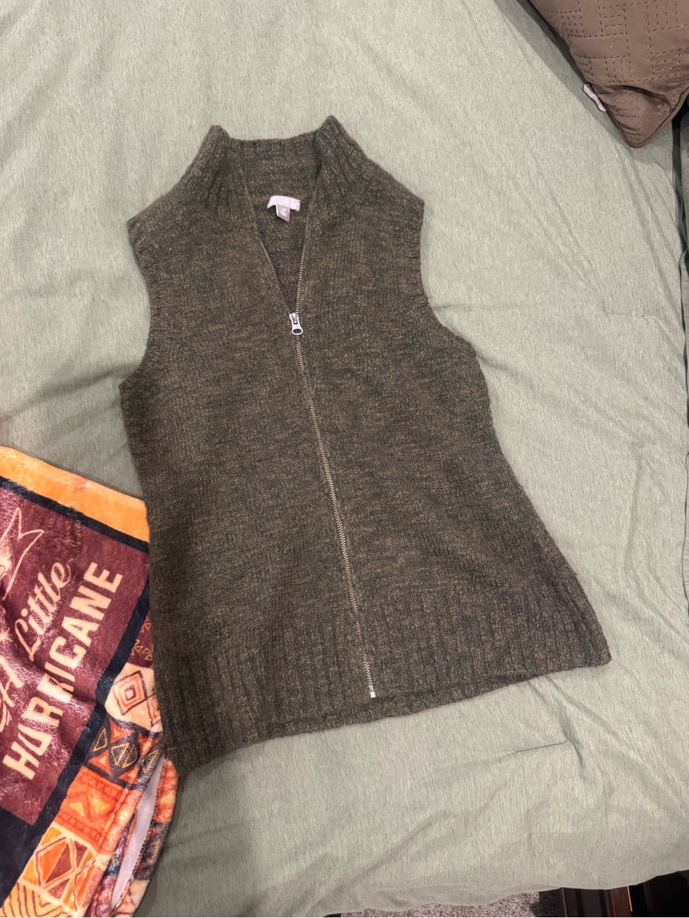 J. Jill Brown Zip-Front Sleeveless V-Neck Sweater Vest